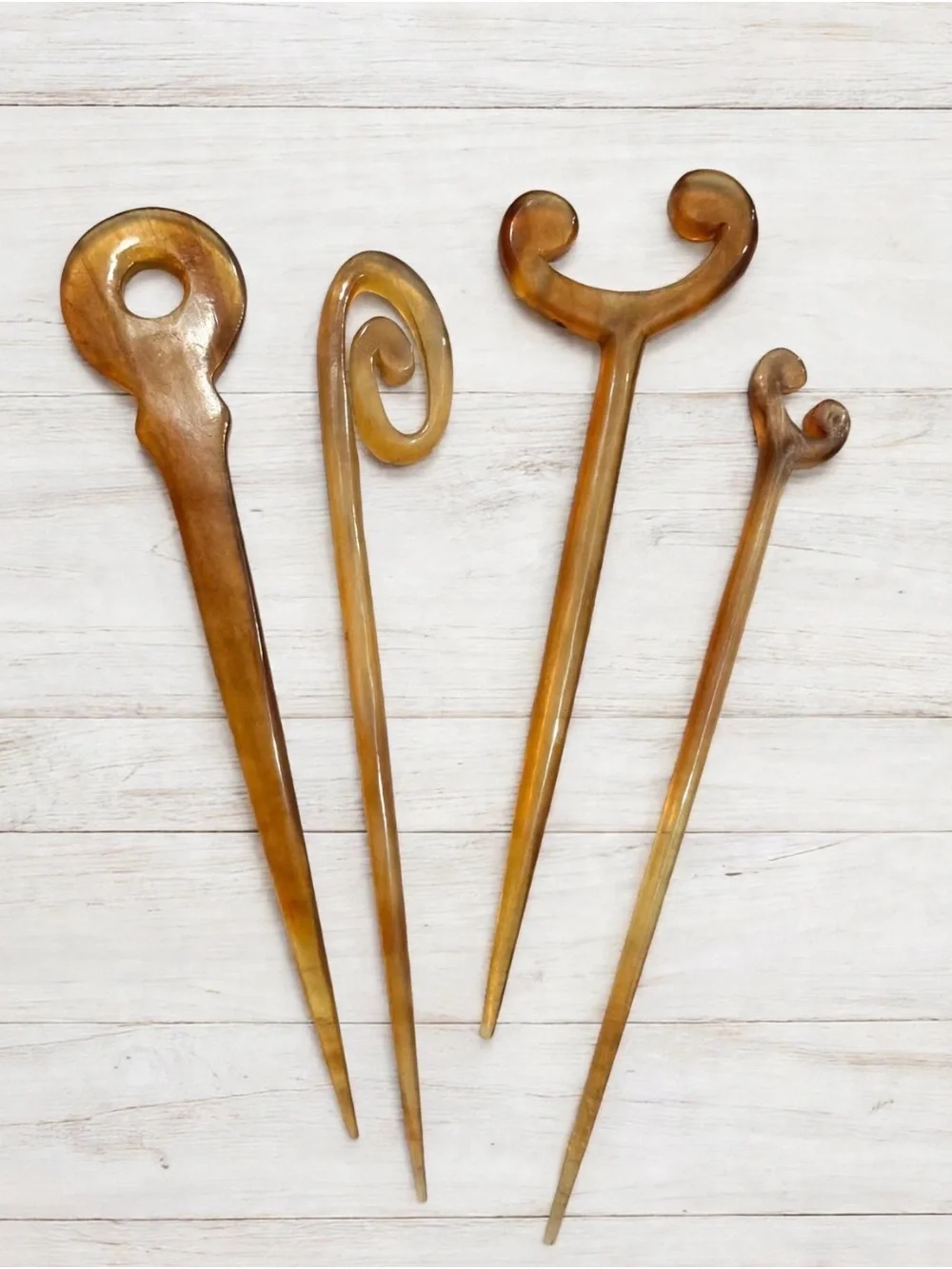 Handcrafted Horn Hair Sticks - Amber Brown Set of 4